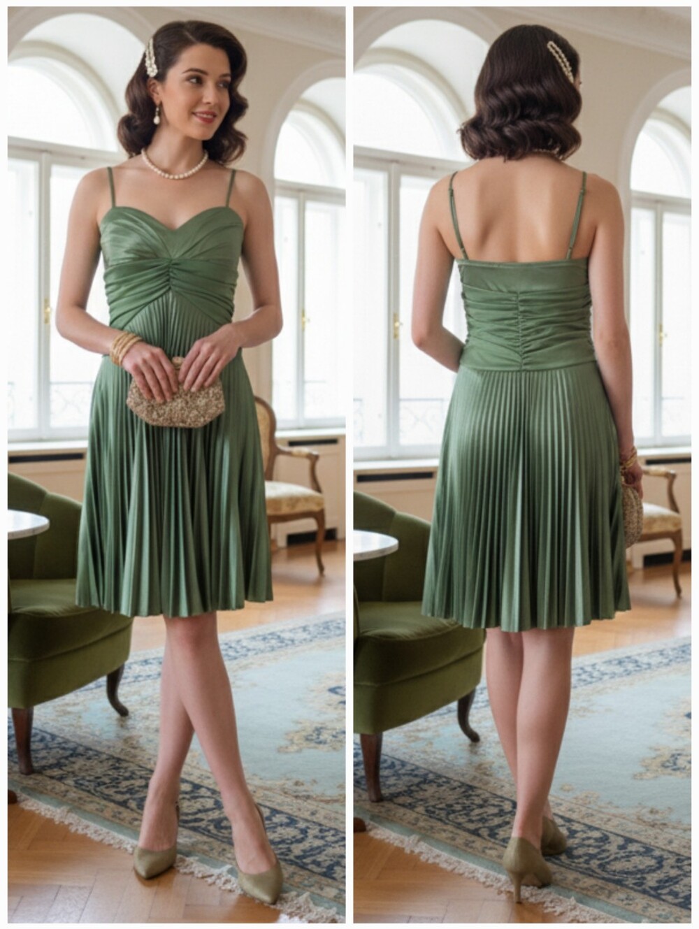 Alyn Paige S Y2K Whimsigoth Vintage Classic Babydoll Satin Plisse Cocktail Dress